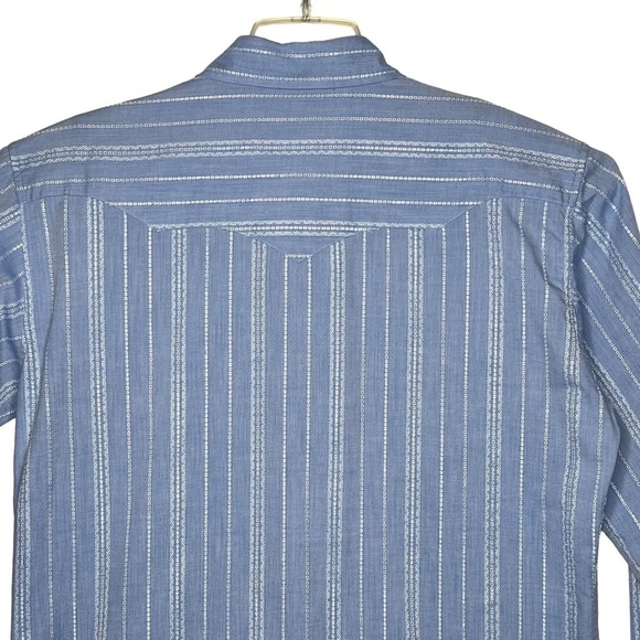 White Horse Light Blue Striped Western Pearlescent Button Long Sleeve Shirt L - Picture 4 of 10